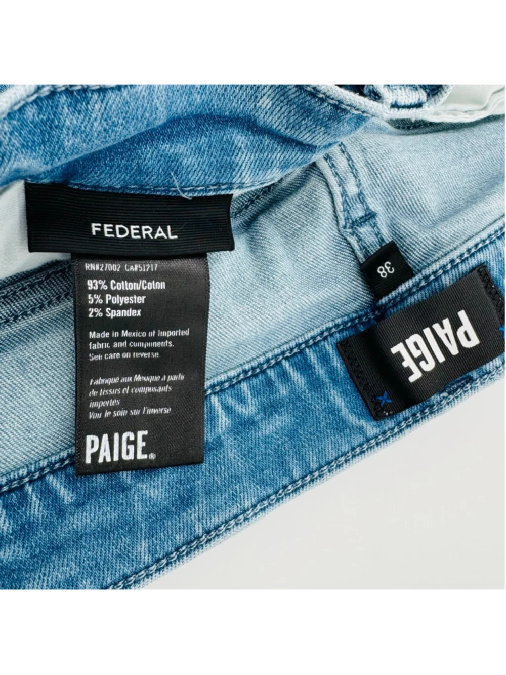Paige Federal Light Wash Blue Straight Jeans Waist 38 Length 32
